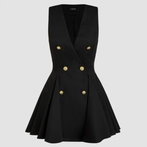 V-neck Solid Button Ruffle Hem Mini Dress